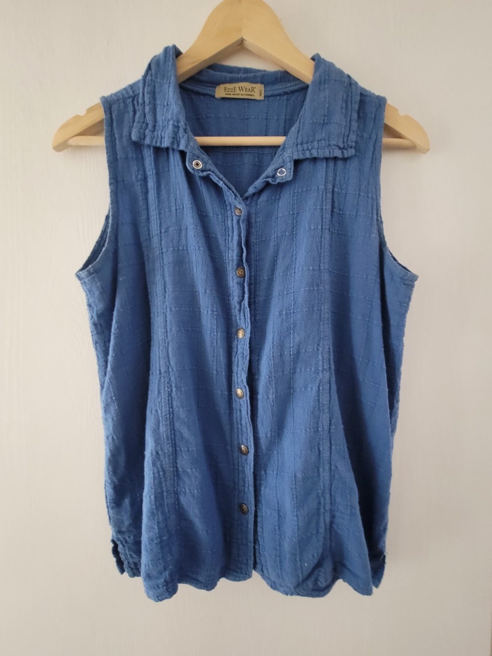 Sleeveless Button-Front Blue Cotton Top